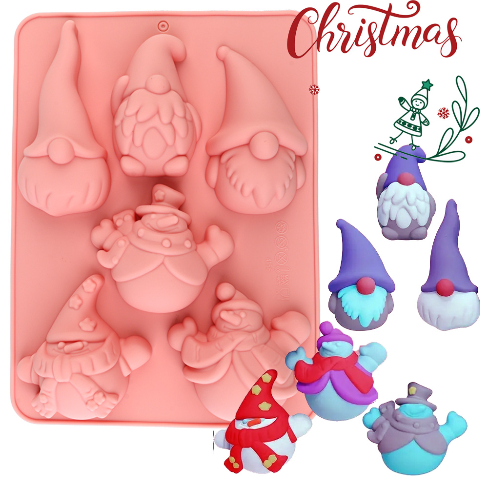 Candle Making Items - 6-fach Silikon-Backform mit Weihnachtswichtel-Motiv für Kuchen