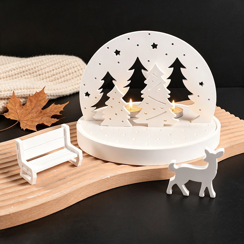 Candle Making Kits - Weihnachts-Elch-Teelichthalter-Silikonformen, 3D-Harz-Gips-Tablett-Form-Set, DIY-Winterszene-Lampensockel-Bastelwerkzeug-Set
