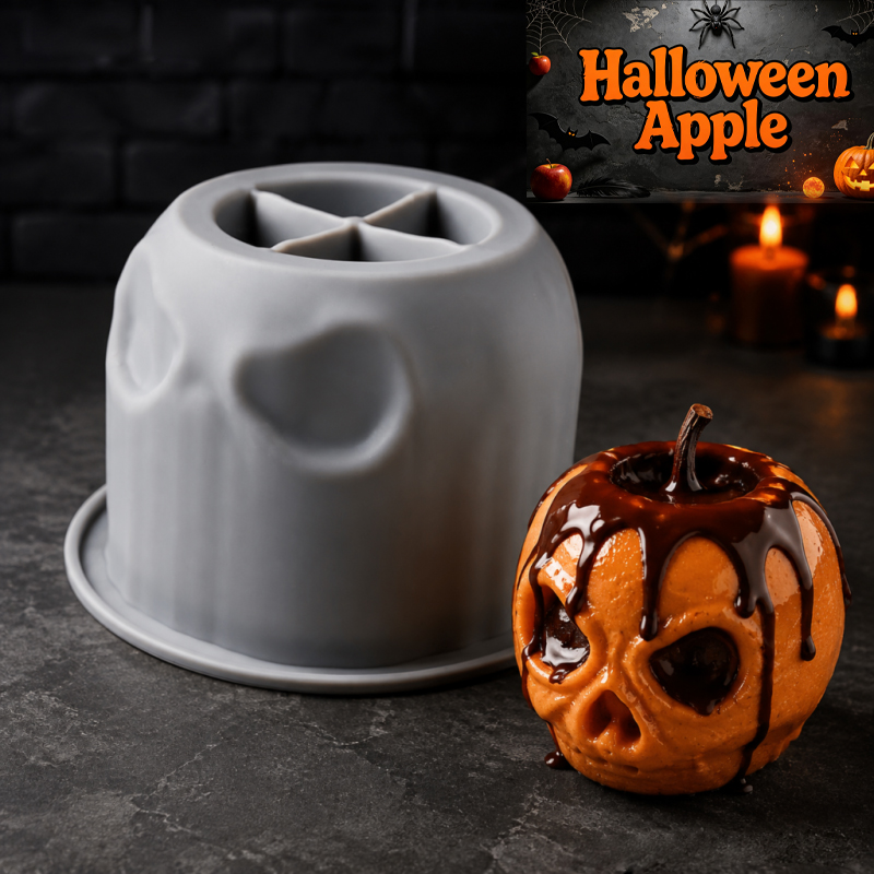 Candle Making Easy - Halloween-Totenkopf-Apfel-Silikonform, kreatives Design, lebensmittelechtes Silikon, antihaftbeschichtet