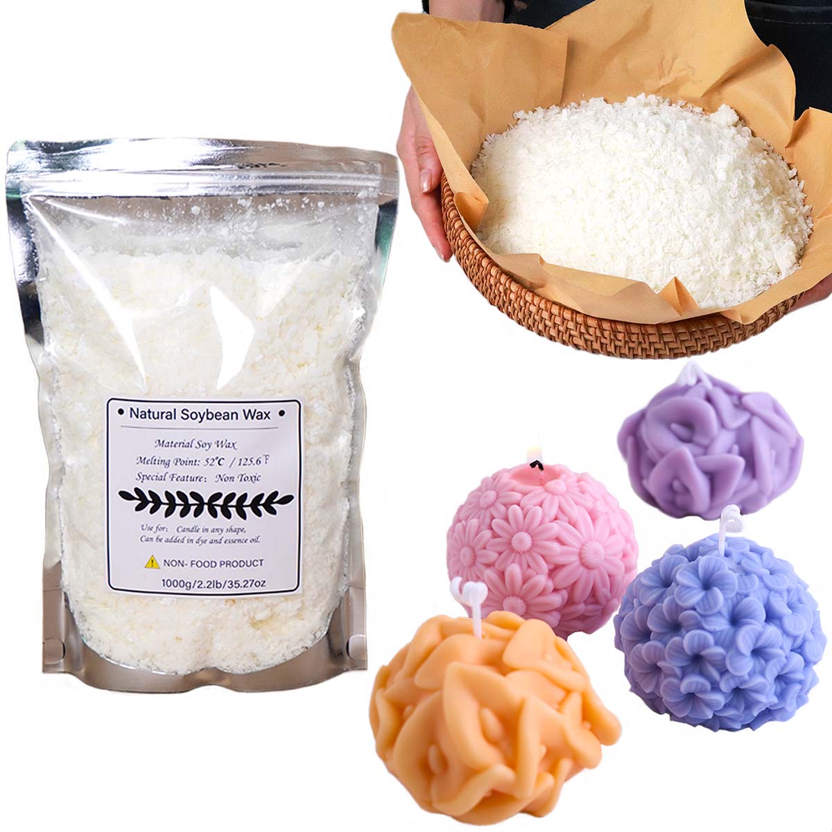 Candle Making Kits - 100/250/500/1000g natürliche Sojawachsflocken DIY handgemachte Kerzen